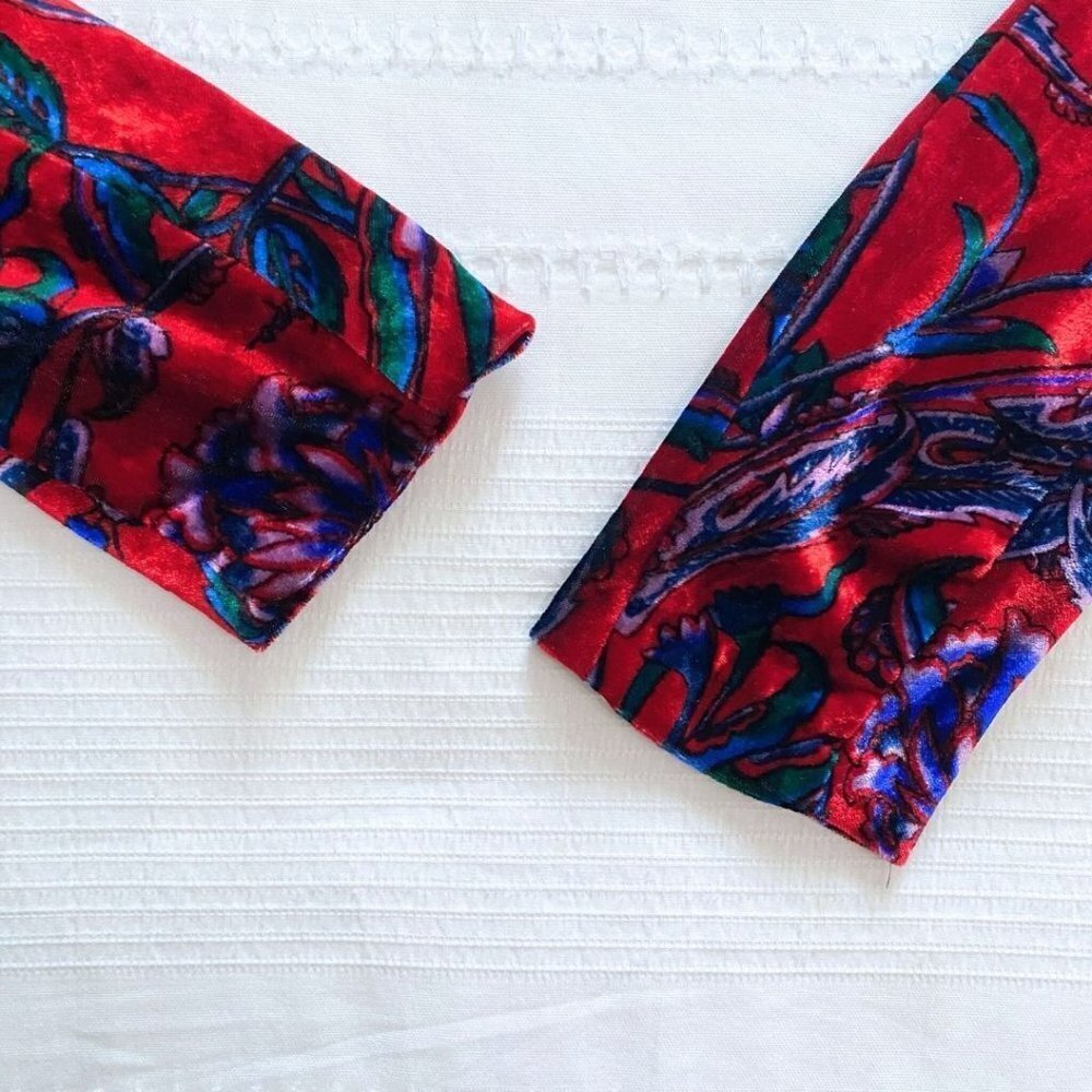 SANDRO PARIS RED BLUE GREEN FLORAL VELVET LONG TEE PULLOVER TOP - S (SIZE 1) - Picture 10 of 12